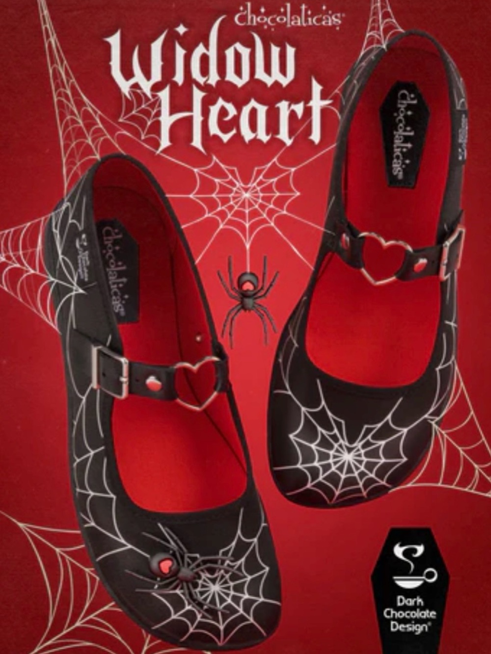Chocolaticas Widow Heart Black Spiderweb Mary Jane Flats